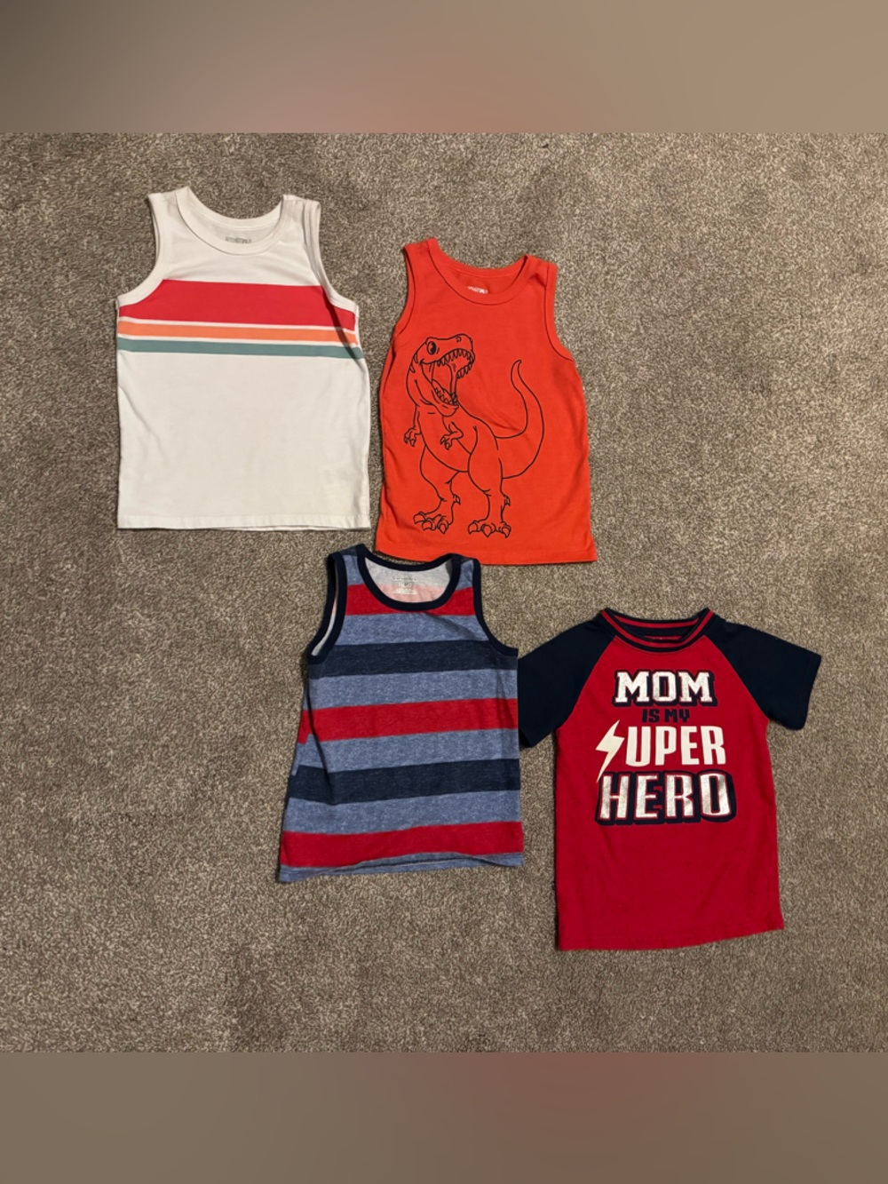 4 Garanimals 3T Boys shirts summer tanks Stripes, Dinosaur, Mama Super hero